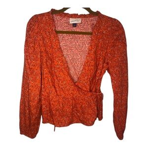 Universal Thread Orange floral wrap around peplum top